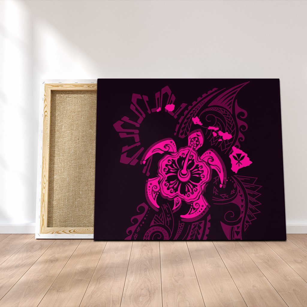 Hawaiian Map Kanaka Hibiscus Turtle Pink Polynesian Canvas - AH Canvas Poly-cotton - Polynesian Pride