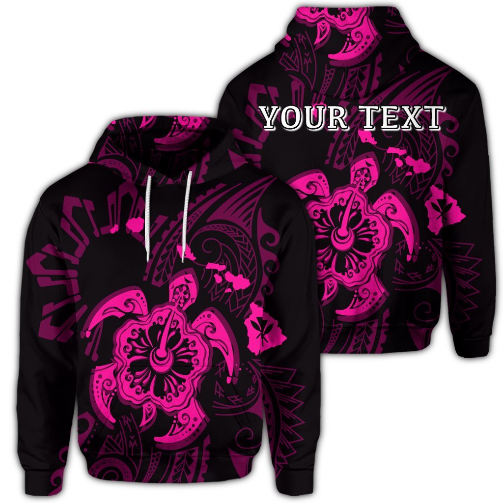 Custom Hawaiian Map Kanaka Hibiscus Turtle Pink Polynesian Hoodie Unisex Art - Polynesian Pride