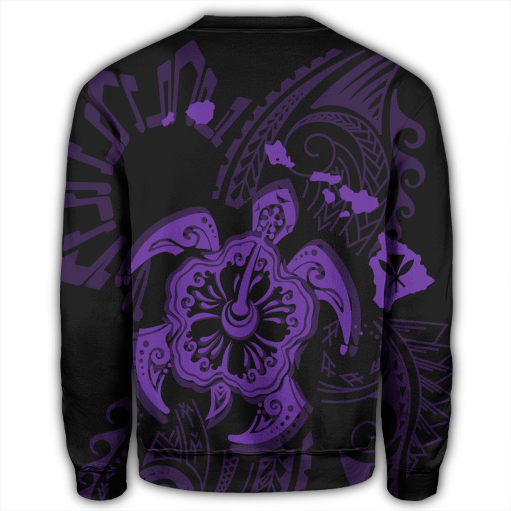 Hawaiian Map Kanaka Hibiscus Turtle Purple Polynesian Sweatshirt - AH - Polynesian Pride