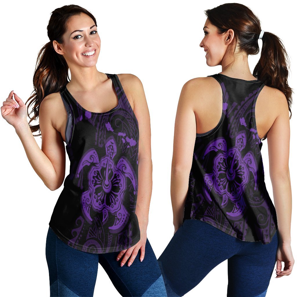 Hawaiian Map Kanaka Hibiscus Turtle Purple Polynesian Racerback Tank - AH Black - Polynesian Pride