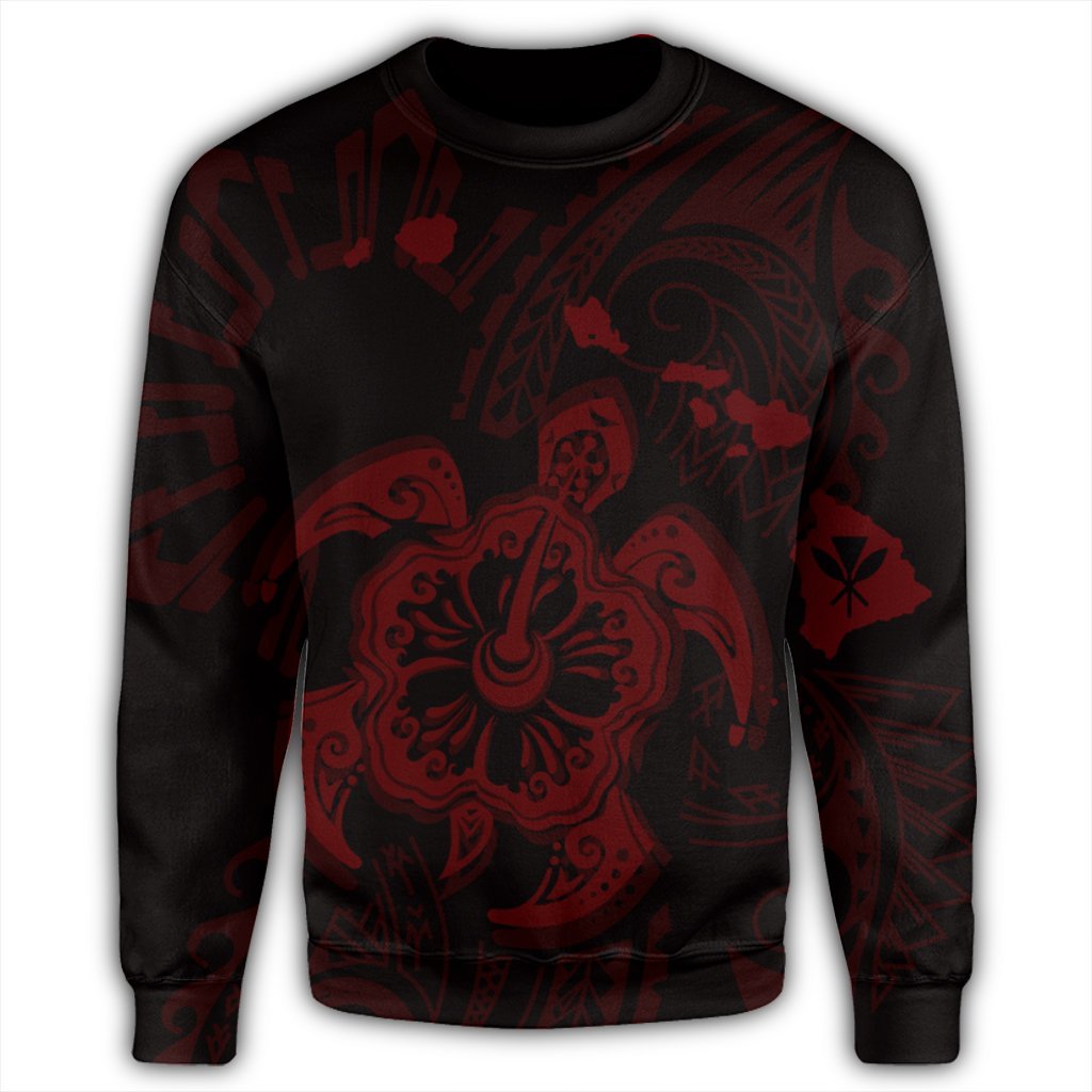 Hawaiian Map Kanaka Hibiscus Turtle Red Polynesian Sweatshirt - AH - Polynesian Pride