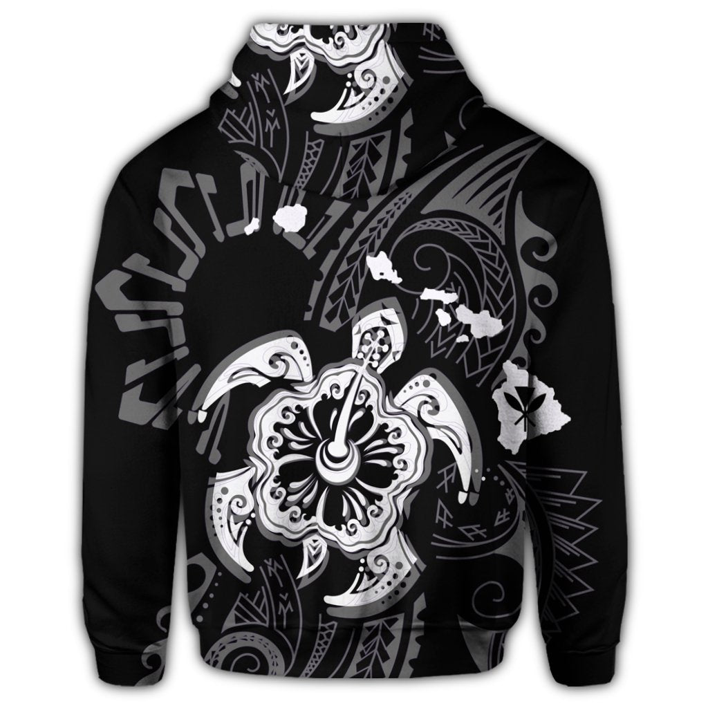 Hawaiian Map Kanaka Hibiscus Turtle White Polynesian Zip Hoodie - Polynesian Pride
