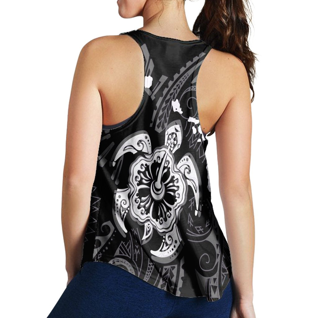 Hawaiian Map Kanaka Hibiscus Turtle White Polynesian Racerback Tank - AH - Polynesian Pride