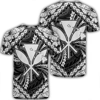 Hawaiian Map Kanaka Hibiscus White Polynesian T Shirt Unisex Black - Polynesian Pride