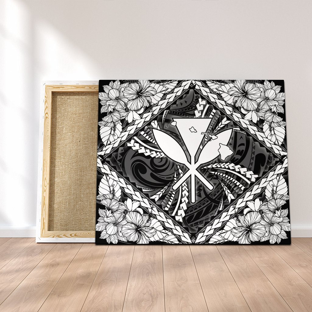 Hawaiian Map Kanaka Hibiscus White Polynesian Canvas - AH Canvas Poly-cotton - Polynesian Pride