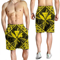 Hawaiian Map Kanaka Hibiscus Yellow Polynesian Men's Shorts - AH - Polynesian Pride