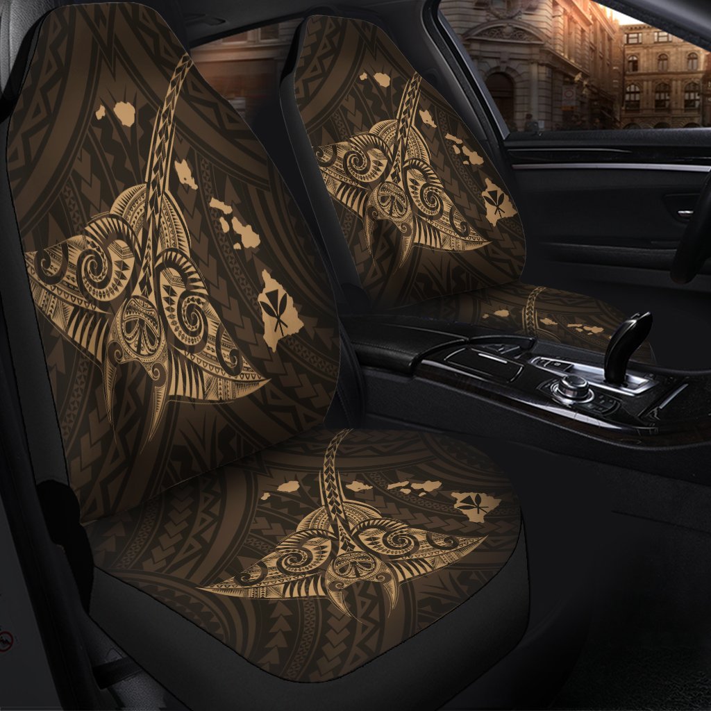 Hawaiian Map Kanaka Manta Ray Polynesian Car Seat Covers Gold - AH - Polynesian Pride