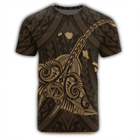 Hawaiian Map Kanaka Manta Ray Polynesian T Shirt Gold - Polynesian Pride