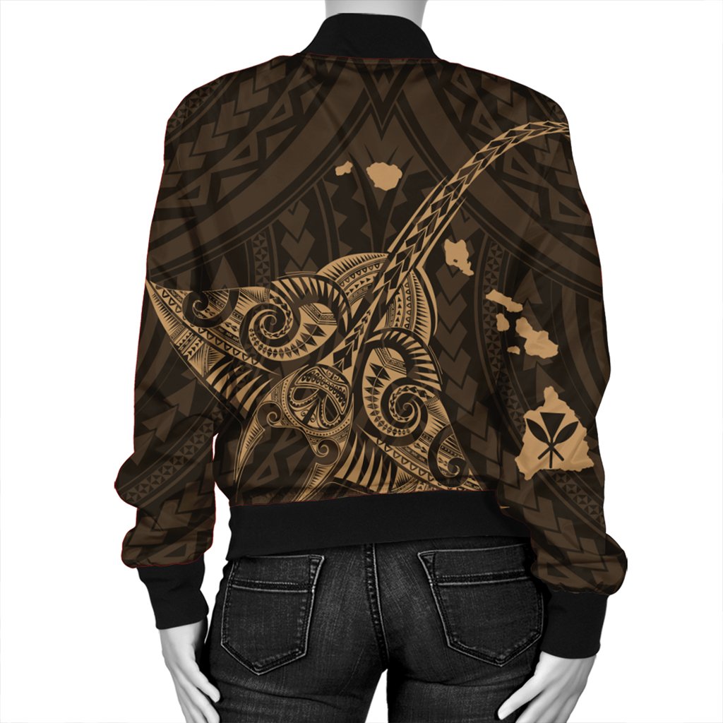 Hawaiian Map Kanaka Manta Ray Polynesian Bomber Jacket Gold - AH - Polynesian Pride