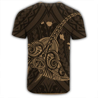 Hawaiian Map Kanaka Manta Ray Polynesian T Shirt Gold - Polynesian Pride
