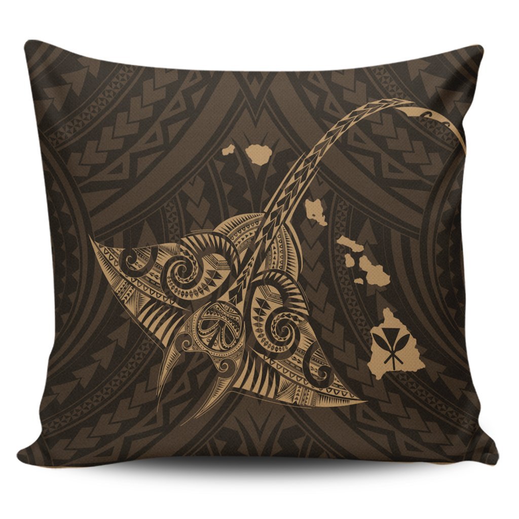 Hawaiian Map Kanaka Manta Ray Polynesian Pillow Covers Gold - AH Pillow Covers Black - Polynesian Pride