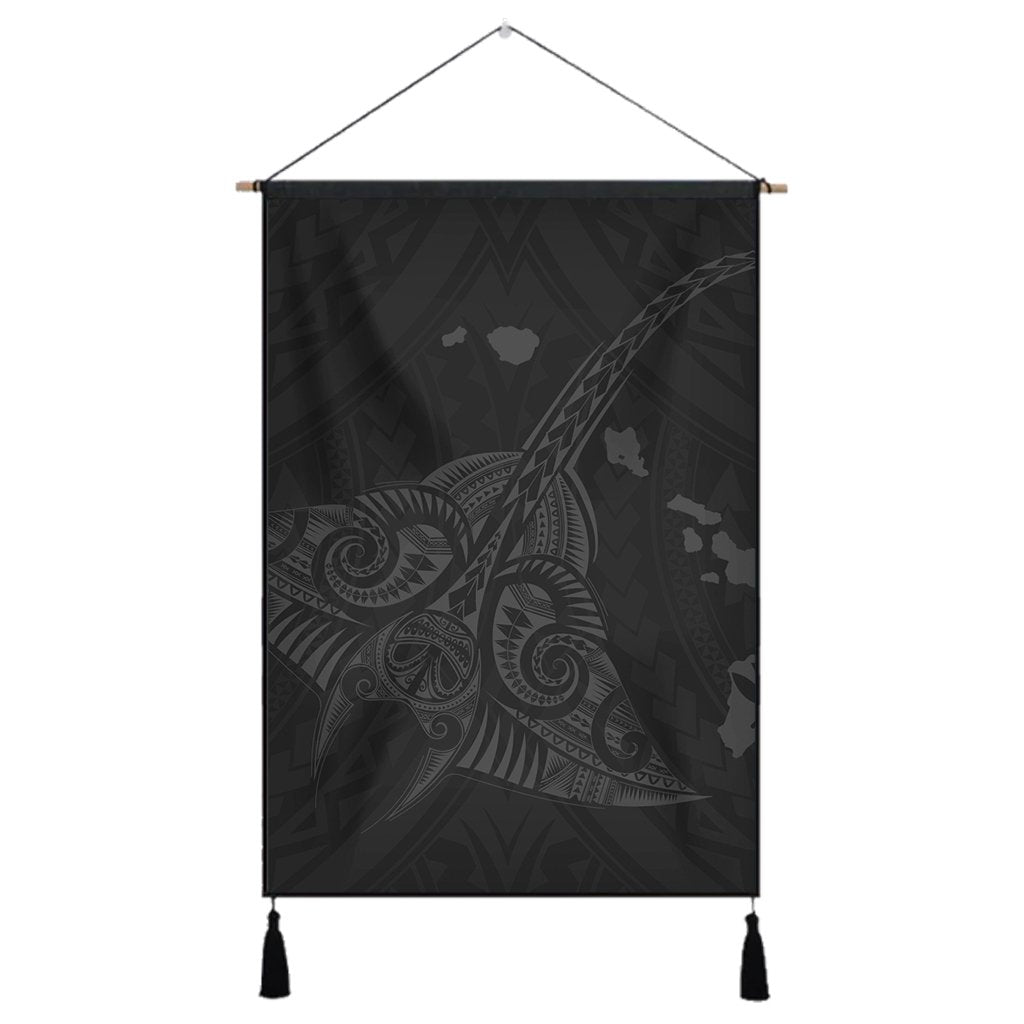 Hawaiian Map Kanaka Manta Ray Polynesian Hanging Poster Gray - AH Hanging Poster Cotton And Linen - Polynesian Pride
