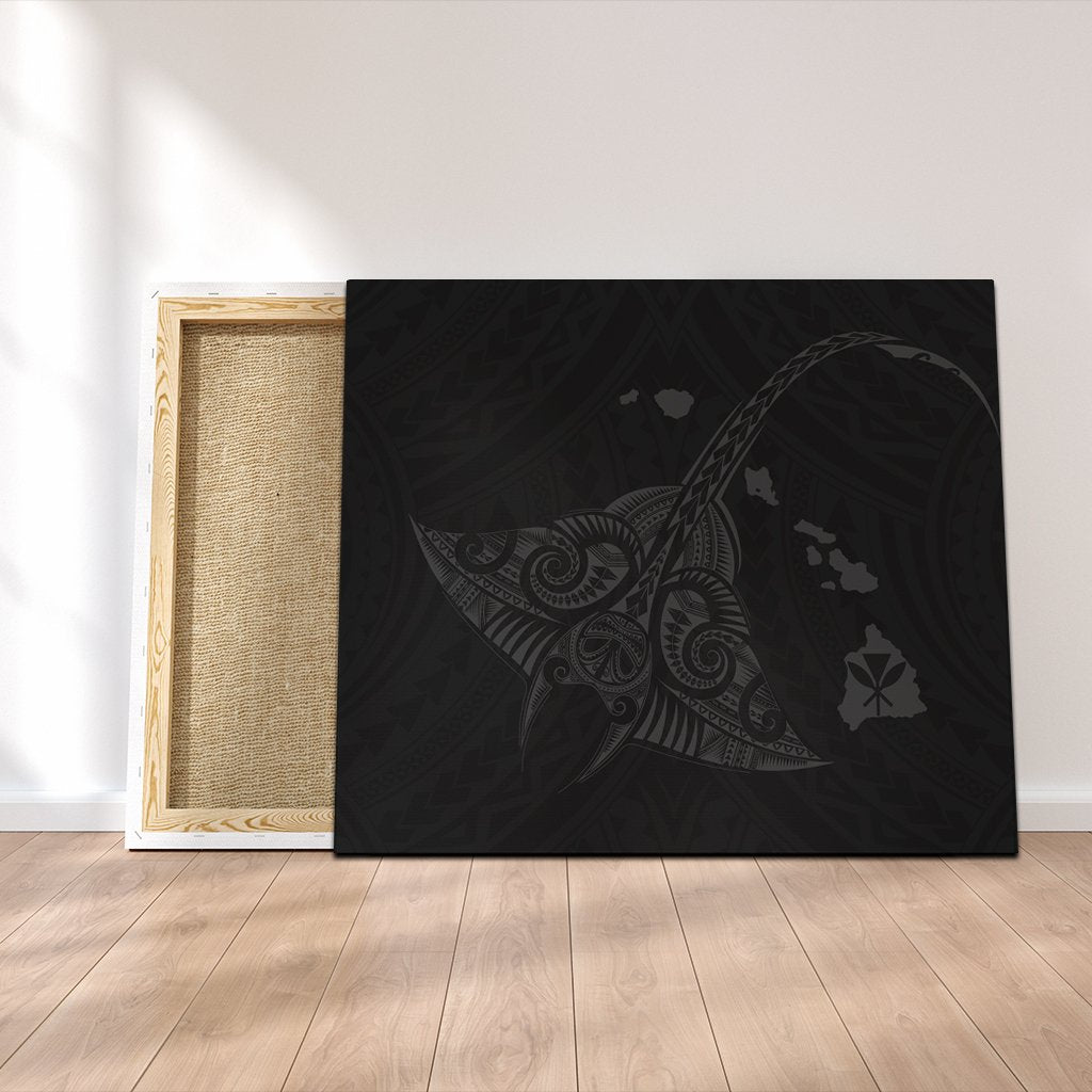 Hawaiian Map Kanaka Manta Ray Polynesian Canvas Gray - AH Canvas Poly-cotton - Polynesian Pride