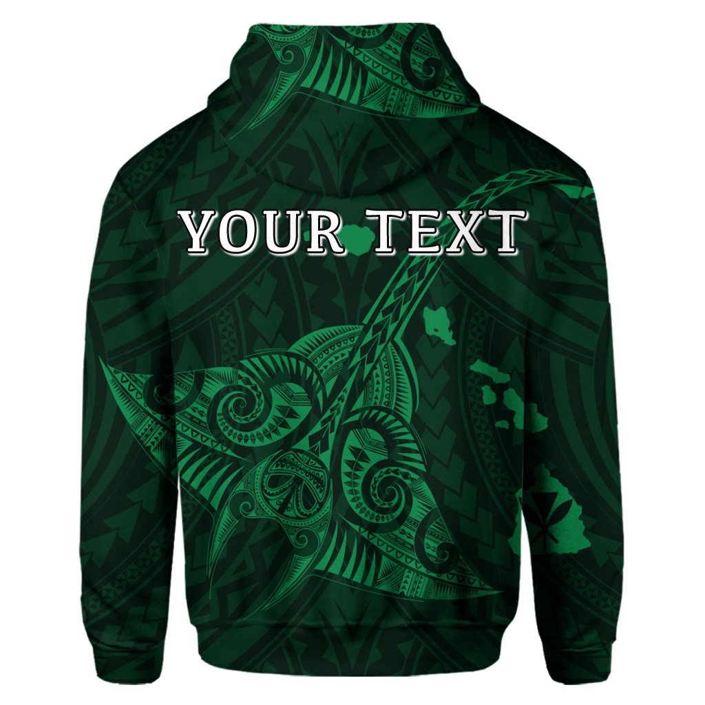 Custom Hawaiian Map Kanaka Manta Ray Polynesian Hoodie Green - Polynesian Pride