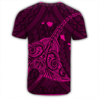 Hawaiian Map Kanaka Manta Ray Polynesian T Shirt Pink - Polynesian Pride
