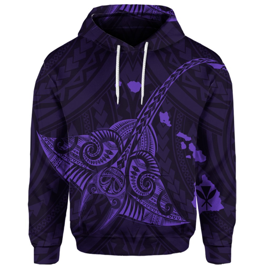 Custom Hawaiian Map Kanaka Manta Ray Polynesian Hoodie Purple - Polynesian Pride