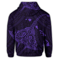 Hawaiian Map Kanaka Manta Ray Polynesian Zip Hoodie Purple - Polynesian Pride