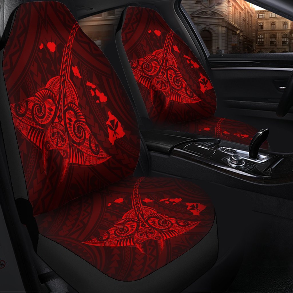 Hawaiian Map Kanaka Manta Ray Polynesian Car Seat Covers Red - AH - Polynesian Pride
