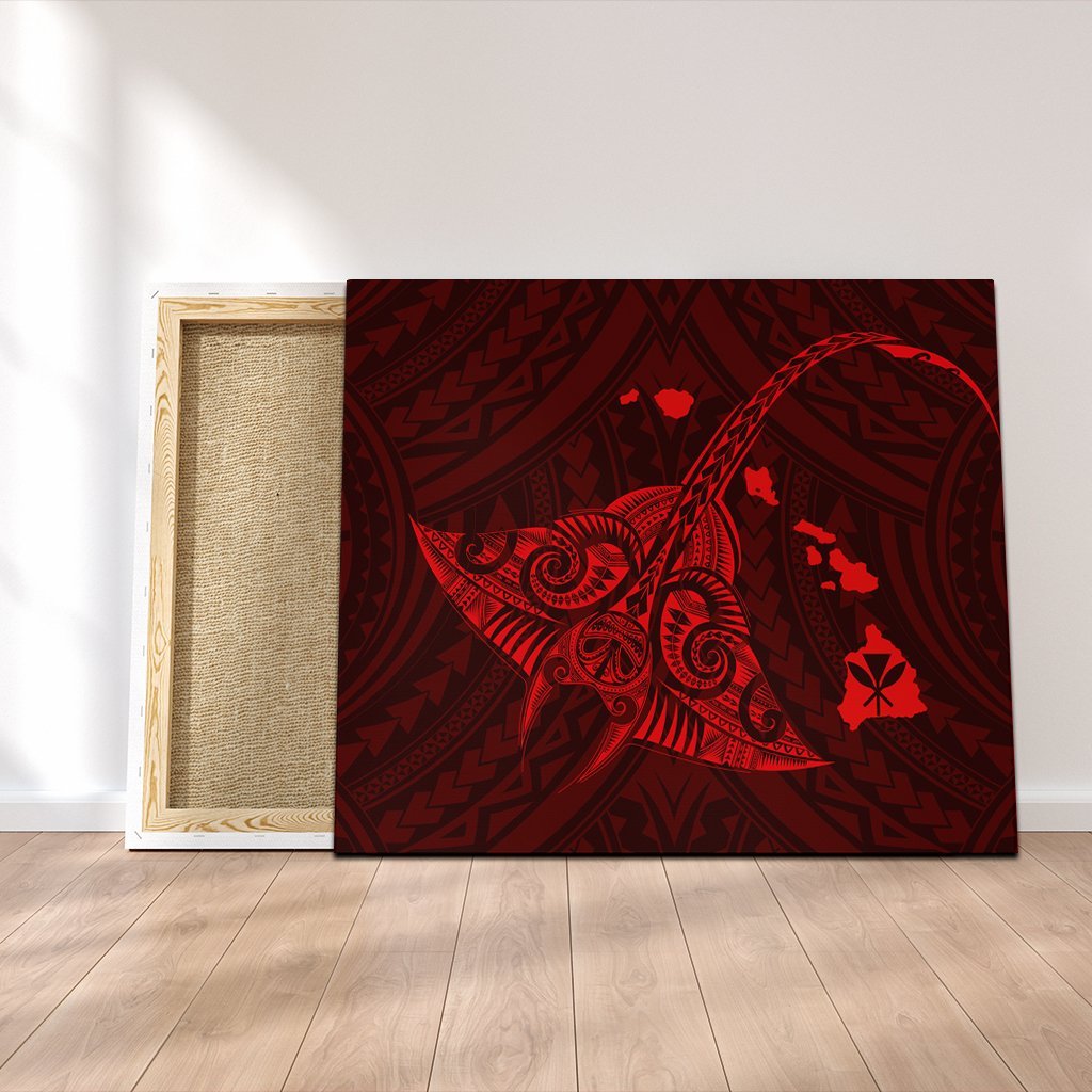 Hawaiian Map Kanaka Manta Ray Polynesian Canvas Red - AH Canvas Poly-cotton - Polynesian Pride