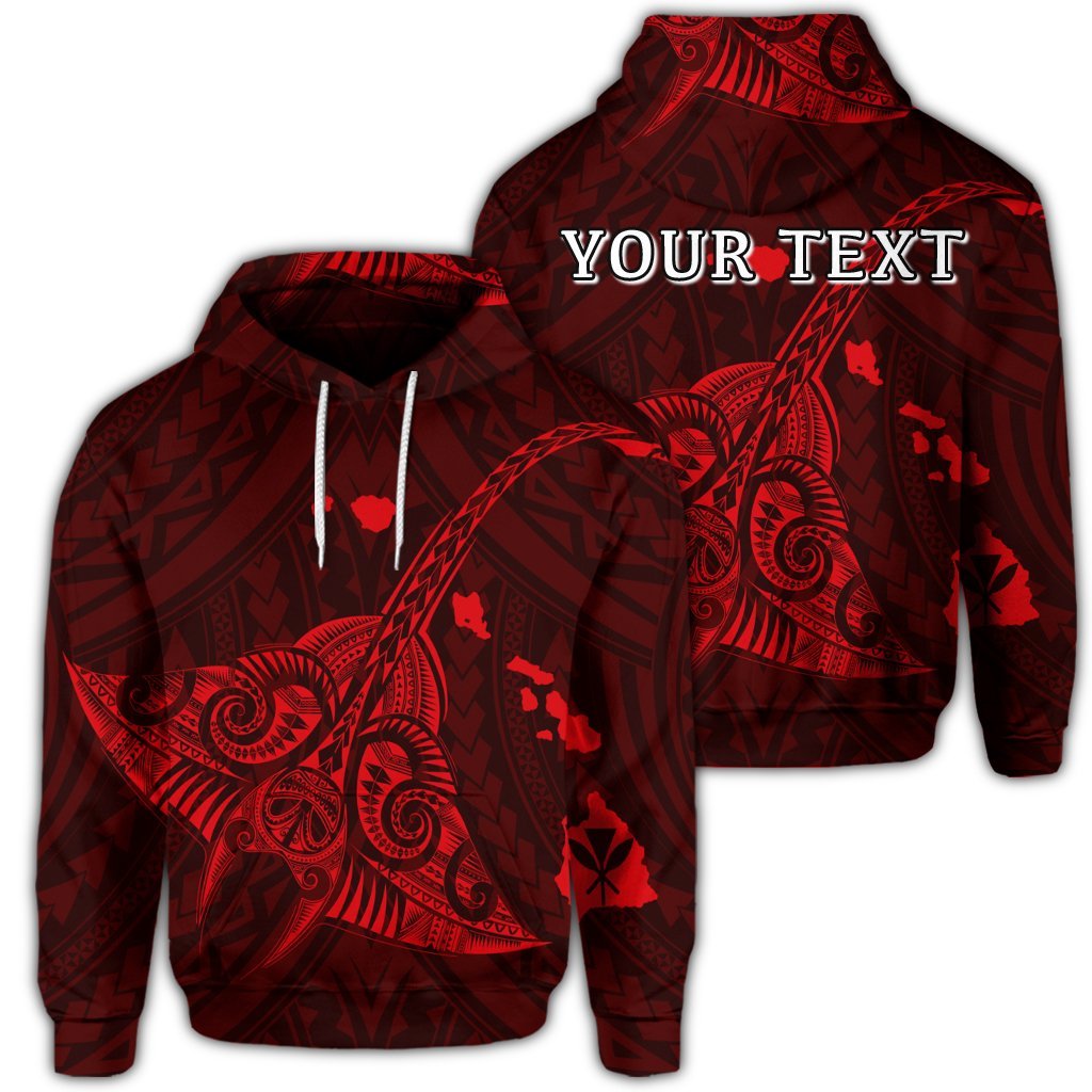 Custom Hawaiian Map Kanaka Manta Ray Polynesian Hoodie Red Unisex Art - Polynesian Pride