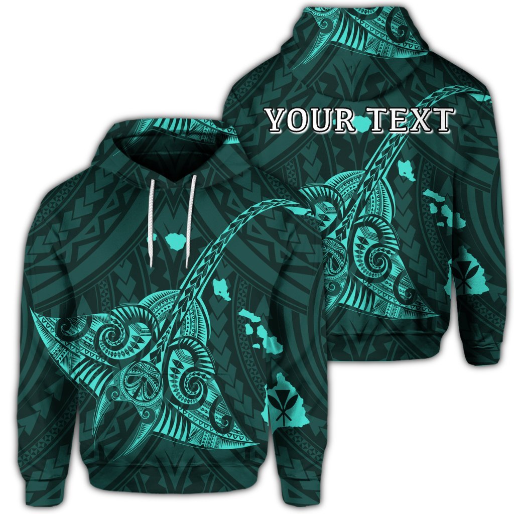 Custom Hawaiian Map Kanaka Manta Ray Polynesian Hoodie Turquoise Unisex Art - Polynesian Pride