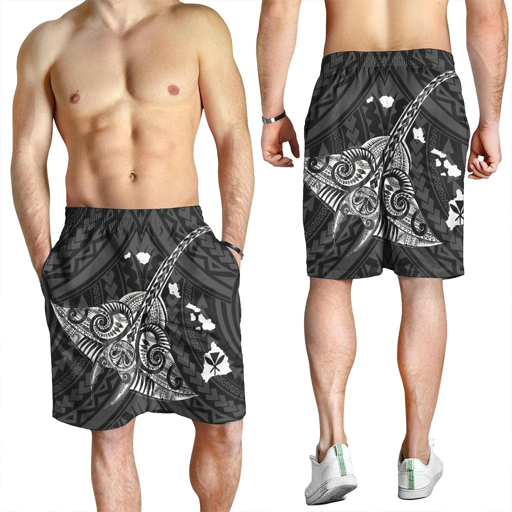 Hawaiian Map Kanaka Manta Ray Polynesian Men's Shorts White - AH - Polynesian Pride