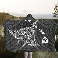 Hawaiian Map Kanaka Manta Ray Polynesian Hooded Blanket White - AH - Polynesian Pride