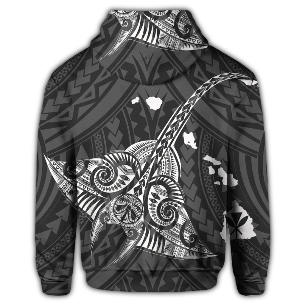 Hawaiian Map Kanaka Manta Ray Polynesian Hoodie White - Polynesian Pride