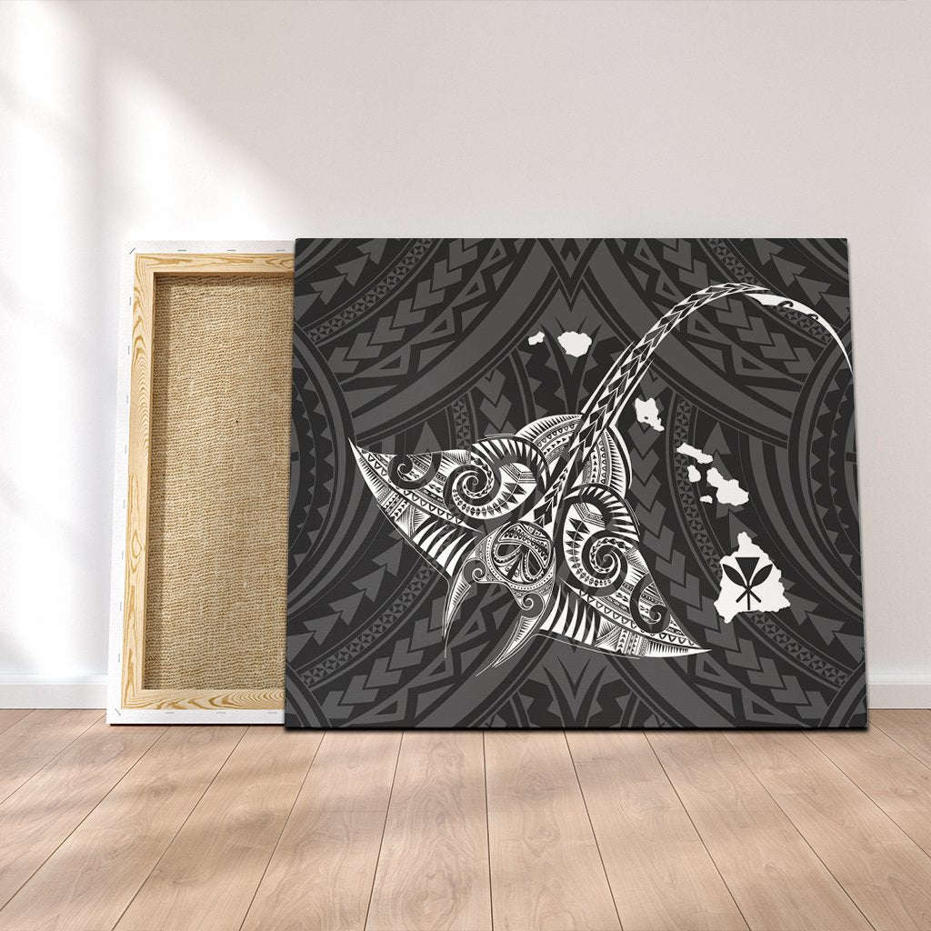 Hawaiian Map Kanaka Manta Ray Polynesian Canvas White - AH Canvas Poly-cotton - Polynesian Pride