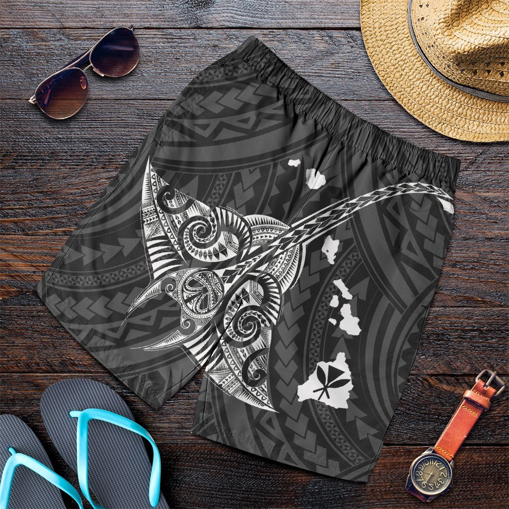 Hawaiian Map Kanaka Manta Ray Polynesian Men's Shorts White - AH Art - Polynesian Pride