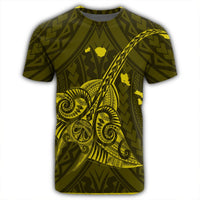 Hawaiian Map Kanaka Manta Ray Polynesian T Shirt Yellow - Polynesian Pride