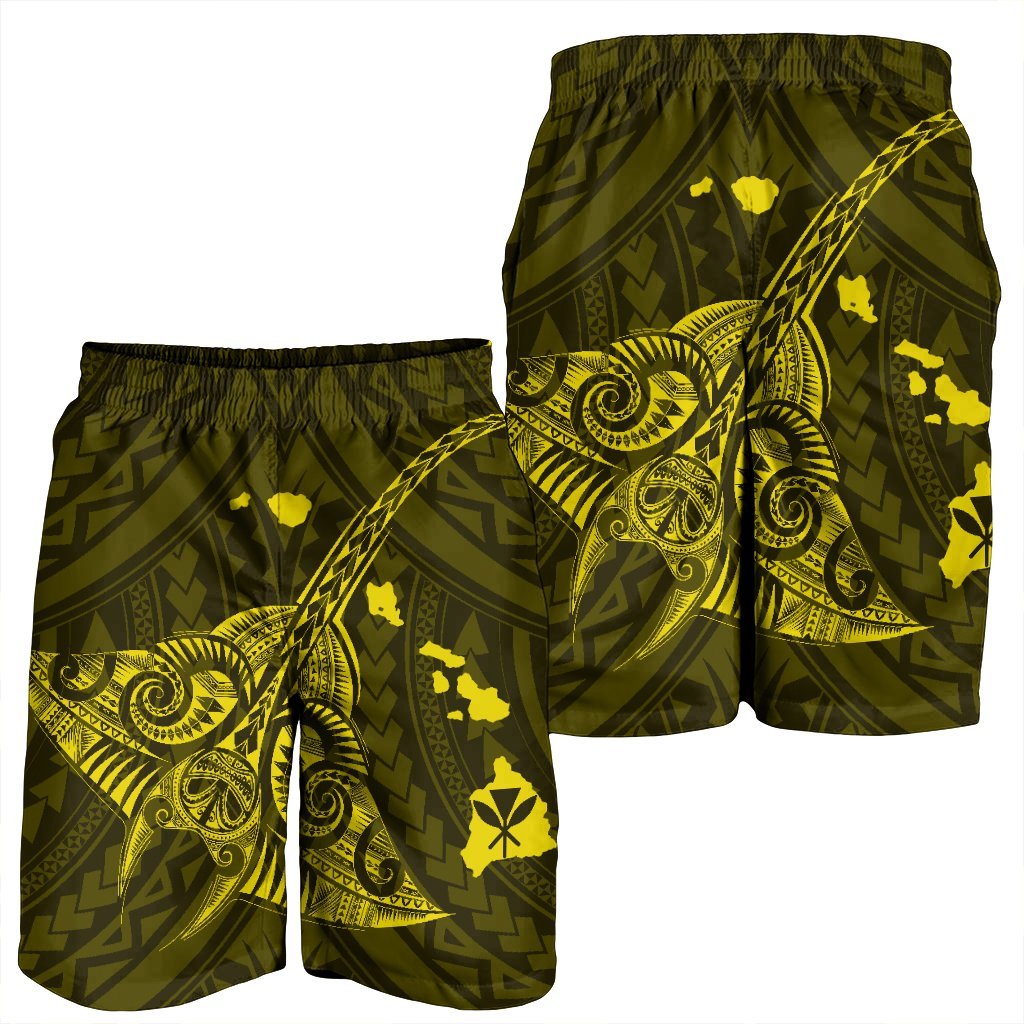 Hawaiian Map Kanaka Manta Ray Polynesian Men's Shorts Yellow - AH - Polynesian Pride