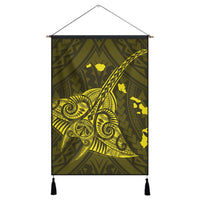 Hawaiian Map Kanaka Manta Ray Polynesian Hanging Poster Yellow - AH Hanging Poster Cotton And Linen - Polynesian Pride