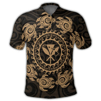 Hawaiian Map Kanaka Turtles Circle Style Gold Polynesian Polo Shirt - Polynesian Pride