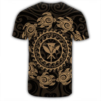 Hawaiian Map Kanaka Turtles Circle Style Gold Polynesian T Shirt - Polynesian Pride