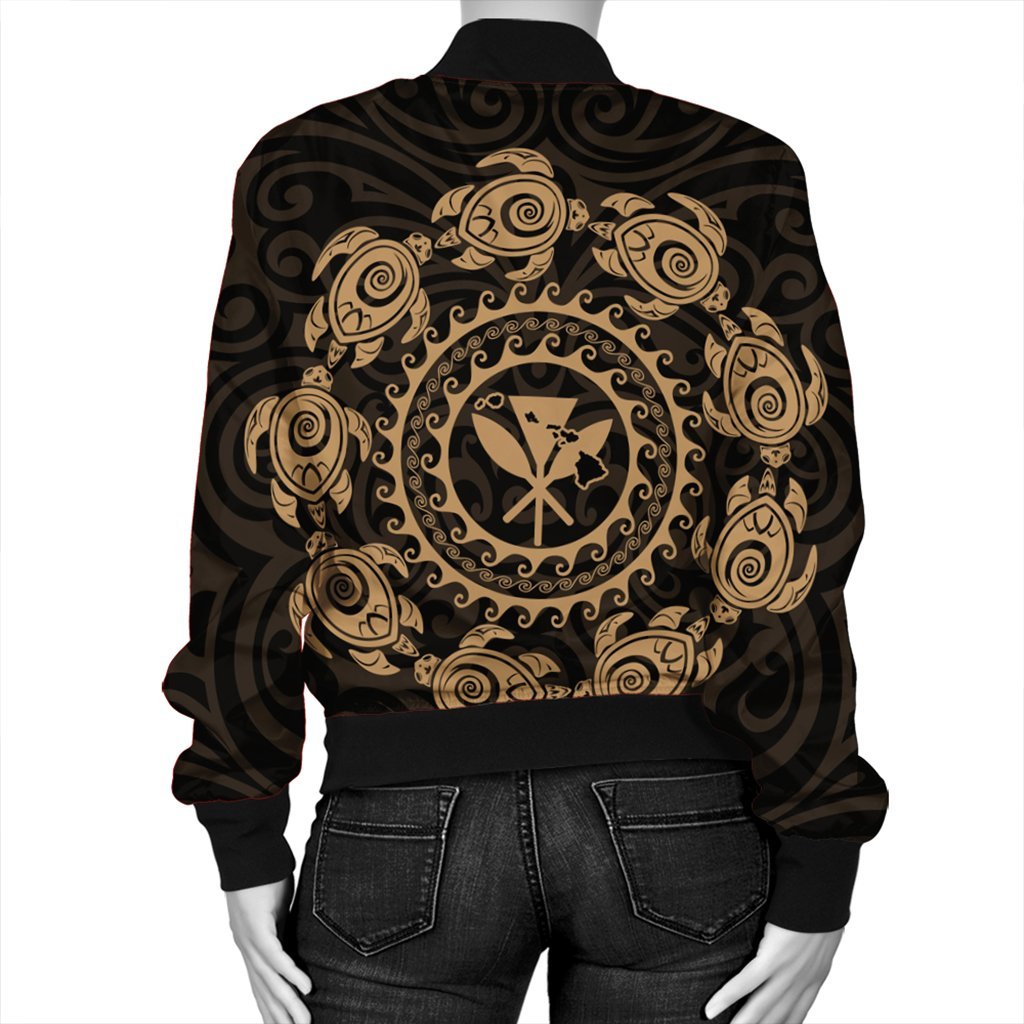 Hawaiian Map Kanaka Turtles Circle Style Gold Polynesian Bomber Jacket - AH - Polynesian Pride