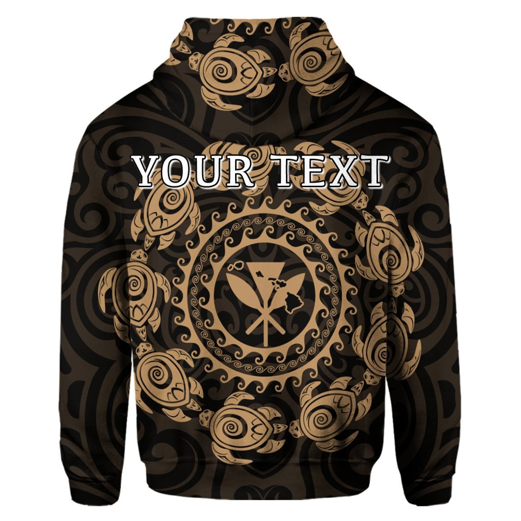 Custom Hawaiian Map Kanaka Turtles Circle Style Gold Polynesian Hoodie - Polynesian Pride