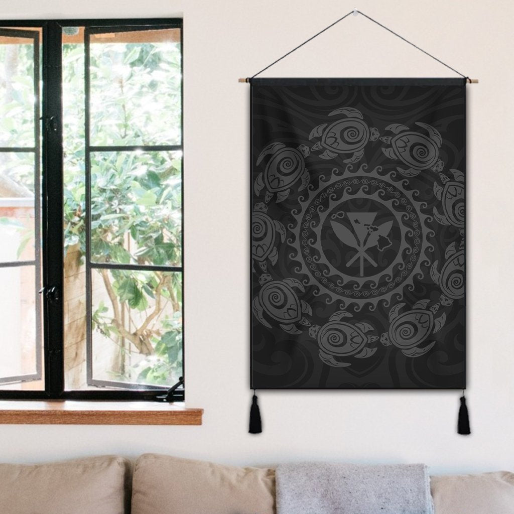 Hawaiian Map Kanaka Turtles Circle Style Gray Polynesian Hanging Poster - AH - Polynesian Pride