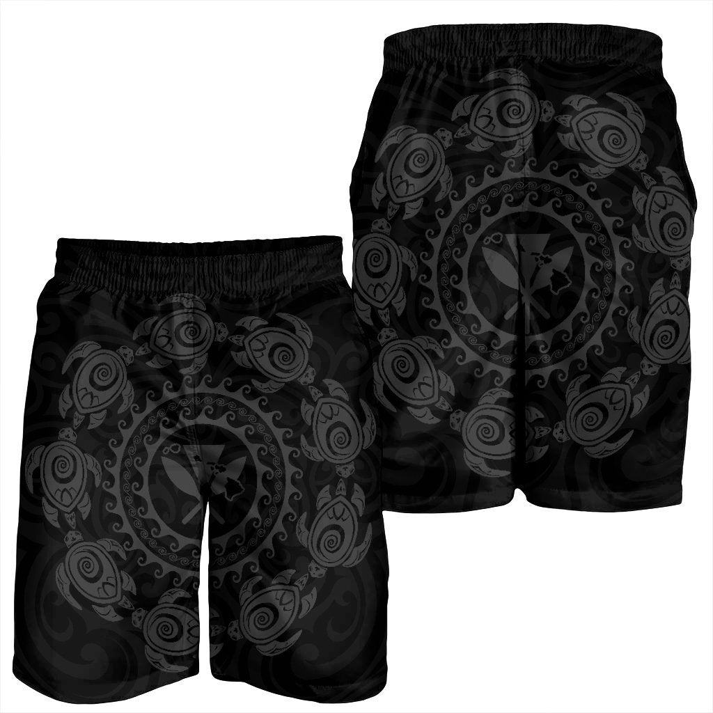 Hawaiian Map Kanaka Turtles Circle Style Gray Polynesian Men's Shorts - AH - Polynesian Pride