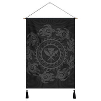 Hawaiian Map Kanaka Turtles Circle Style Gray Polynesian Hanging Poster - AH Hanging Poster Cotton And Linen - Polynesian Pride