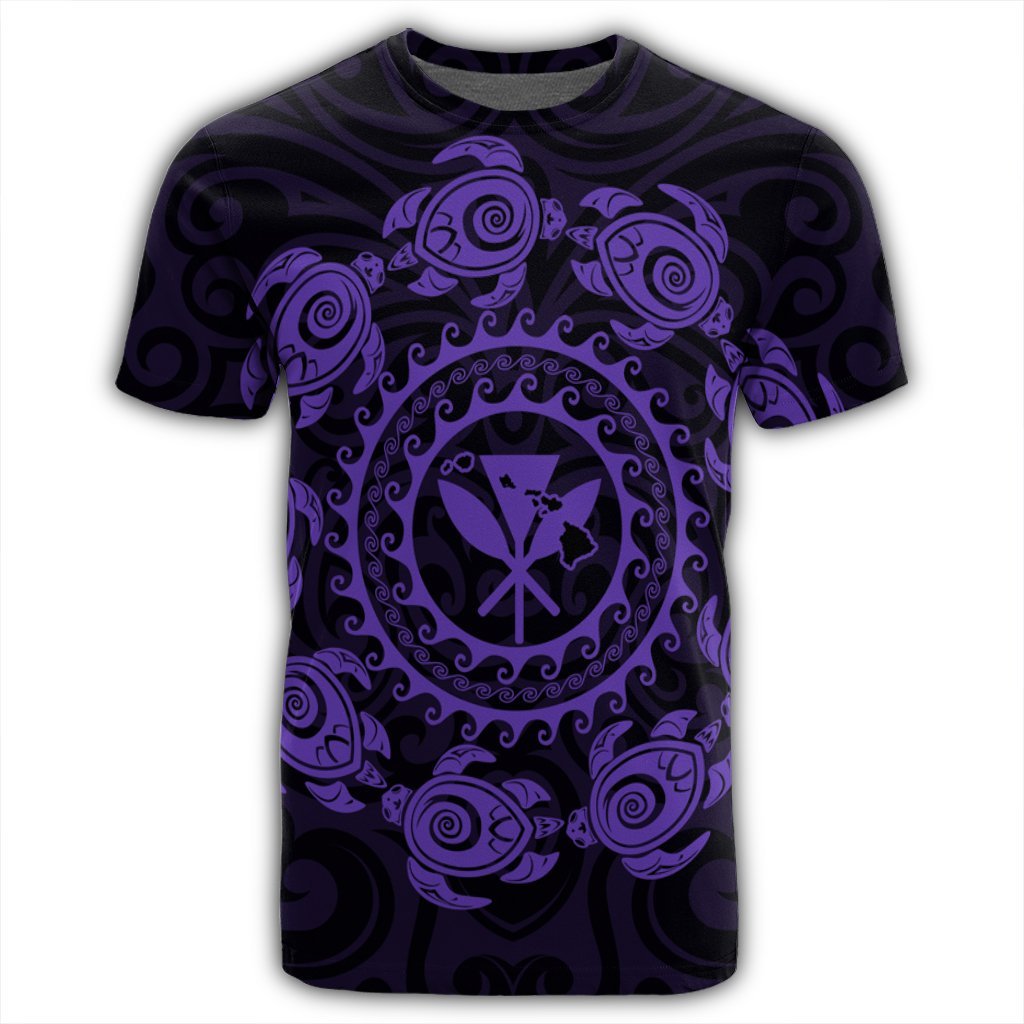 Hawaiian Map Kanaka Turtles Circle Style Purple Polynesian T Shirt - Polynesian Pride