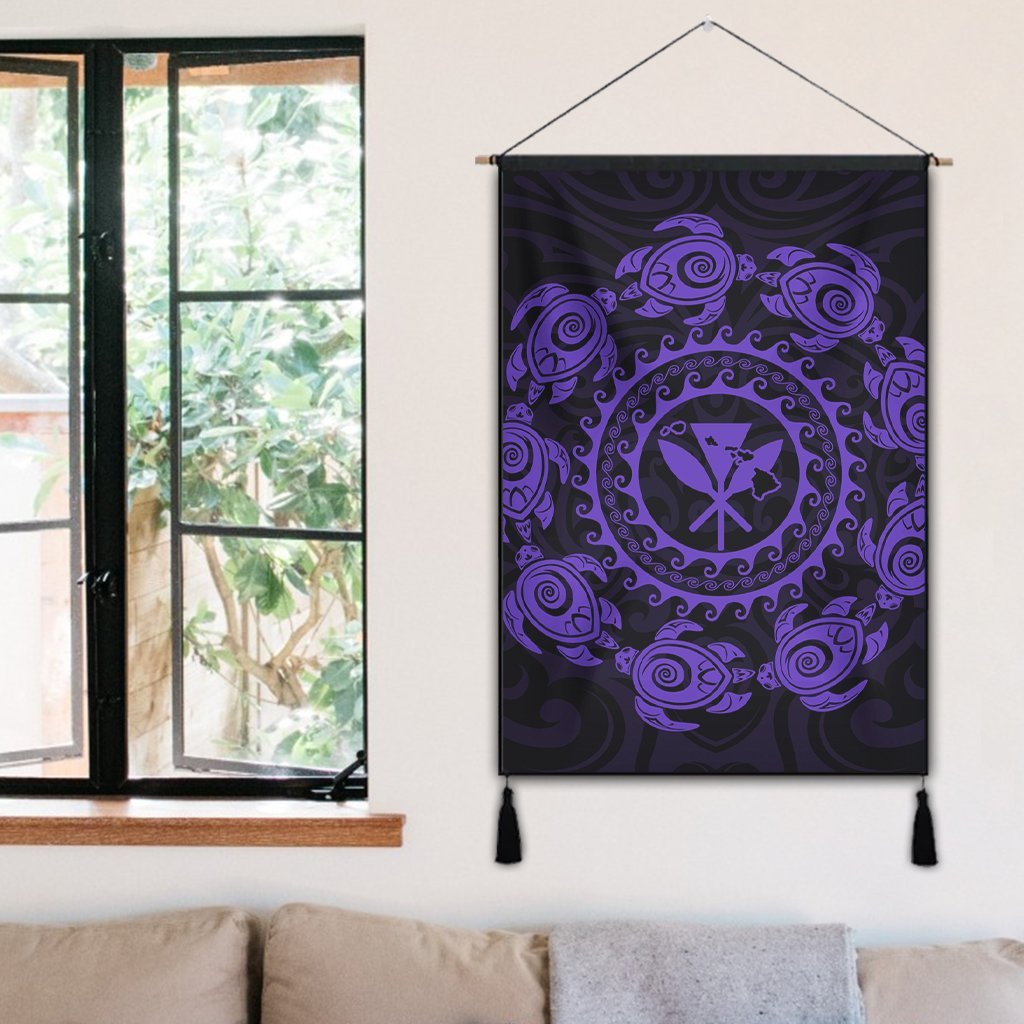 Hawaiian Map Kanaka Turtles Circle Style Purple Polynesian Hanging Poster - AH - Polynesian Pride