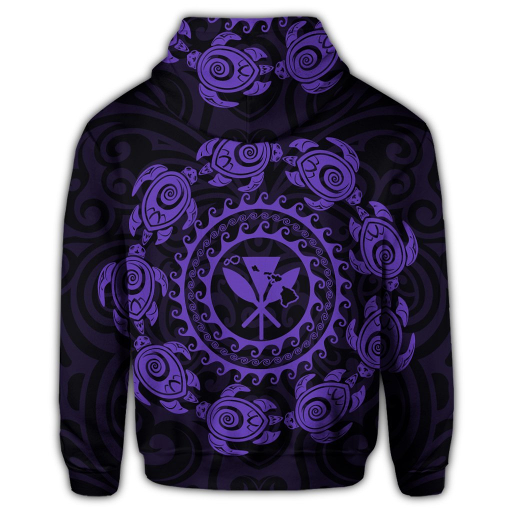 Hawaiian Map Kanaka Turtles Circle Style Purple Polynesian Zip Hoodie - Polynesian Pride