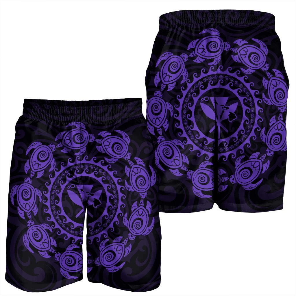 Hawaiian Map Kanaka Turtles Circle Style Purple Polynesian Men's Shorts - AH - Polynesian Pride