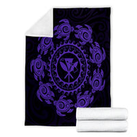 Hawaiian Map Kanaka Turtles Circle Style Purple Polynesian Premium Blankets - AH - Polynesian Pride