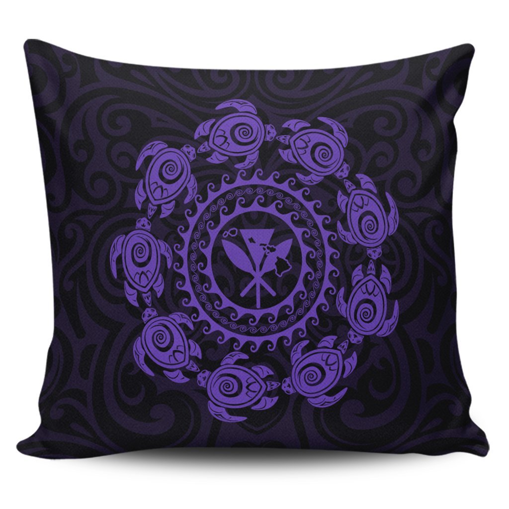 Hawaiian Map Kanaka Turtles Circle Style Purple Polynesian Pillow Covers - AH Pillow Covers Black - Polynesian Pride