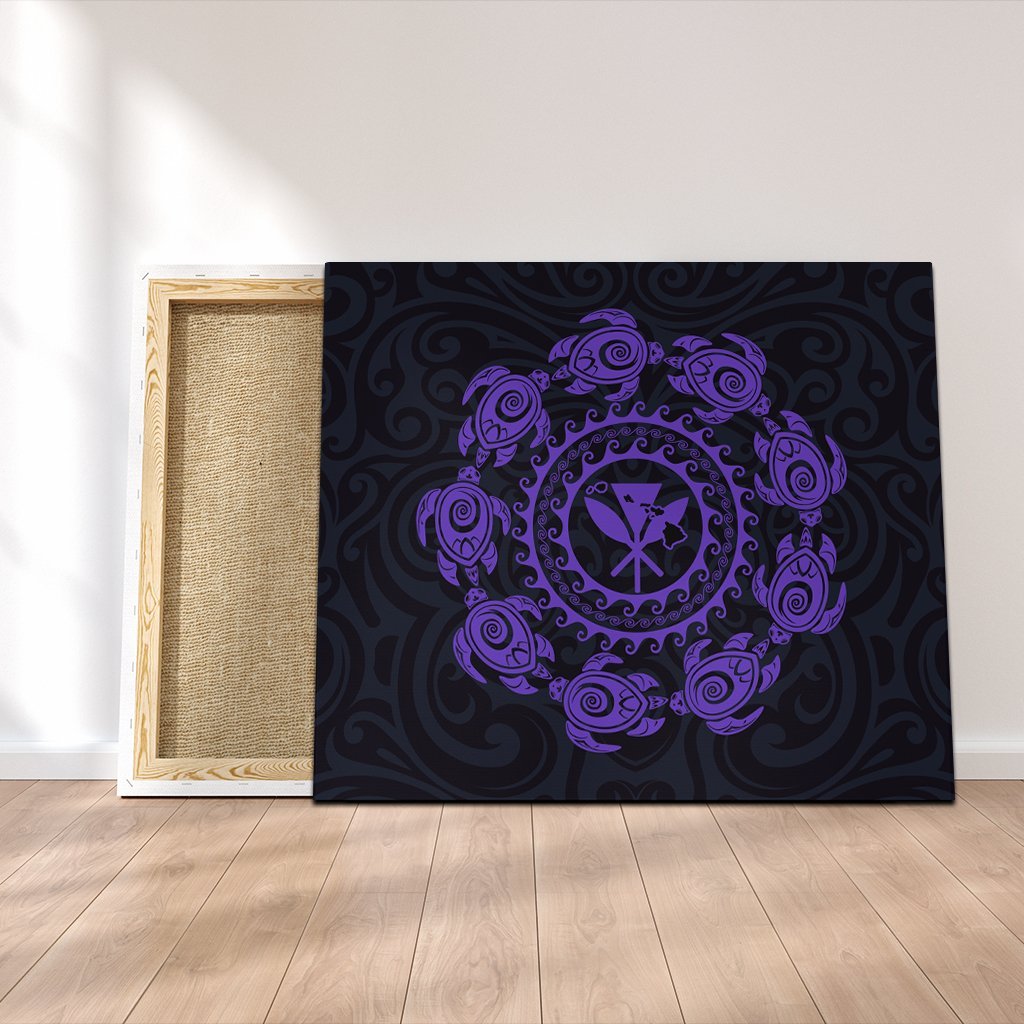 Hawaiian Map Kanaka Turtles Circle Style Purple Polynesian Canvas - AH Canvas Poly-cotton - Polynesian Pride