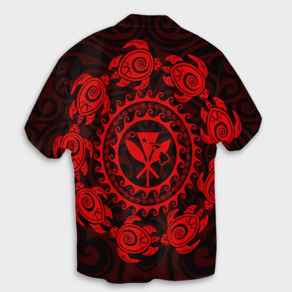 Hawaiian Map Kanaka Turtles Circle Style Red Polynesian Hawaiian Shirt - AH - Polynesian Pride
