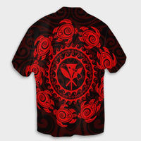 Hawaiian Map Kanaka Turtles Circle Style Red Polynesian Hawaiian Shirt - AH - Polynesian Pride