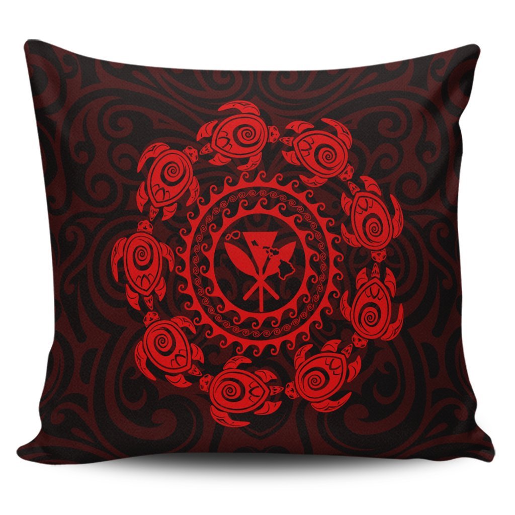 Hawaiian Map Kanaka Turtles Circle Style Red Polynesian Pillow Covers - AH Pillow Covers Black - Polynesian Pride